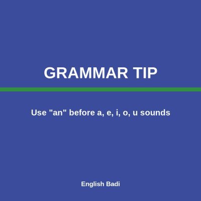 Grammar Tip poster: use an before a, e, i, o, u sounds